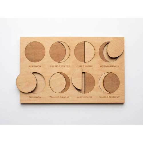 Moon Phase Puzzle • Wooden Lunar Phase Moon Puzzle • Wood Chart of the Moon and Phases • Modern Montessori Space Puzzle & Learning Tool