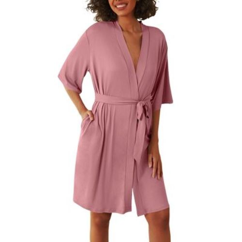 Ekouaer Short Robes for Women Lightweight Robes Knit Bathrobe Soft Sleepwear with Pockets Gray Purple L