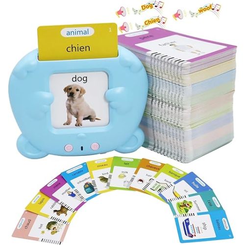 MAYAPHILOS English and French Talking Flash Cards with 510 Sight Words Learning Educational Toys to Learn French Pocket Speech Audible Flashcards for Toddlers