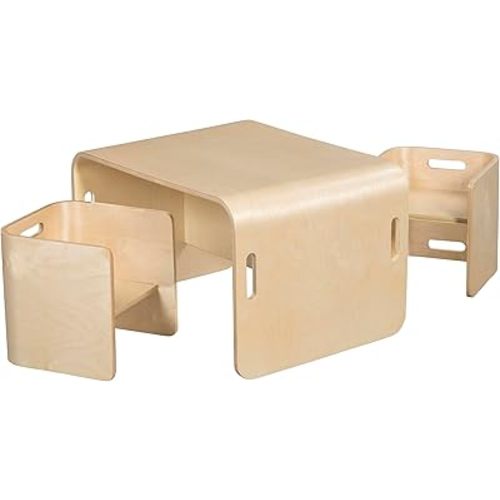 Bentwood Adaptable Kids Table and Chairs Set, Kids Furniture, Natural, 3-Piece