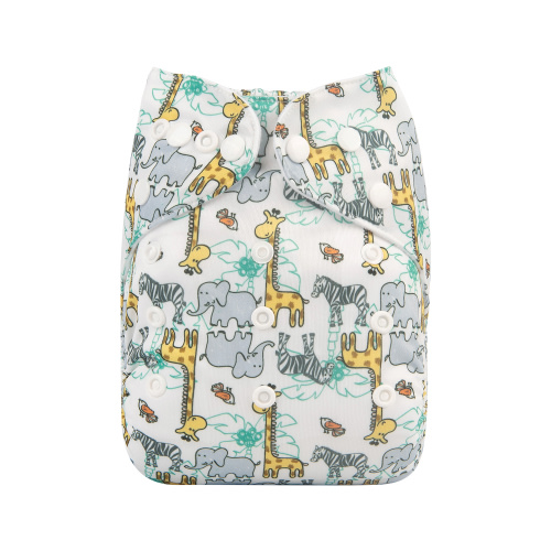 ALVABABY Print Cloth Diaper - One Size Adjustable Washable & Reusable Diaper for Babies and Toddlers (Giraffe&Elephant, H268A)