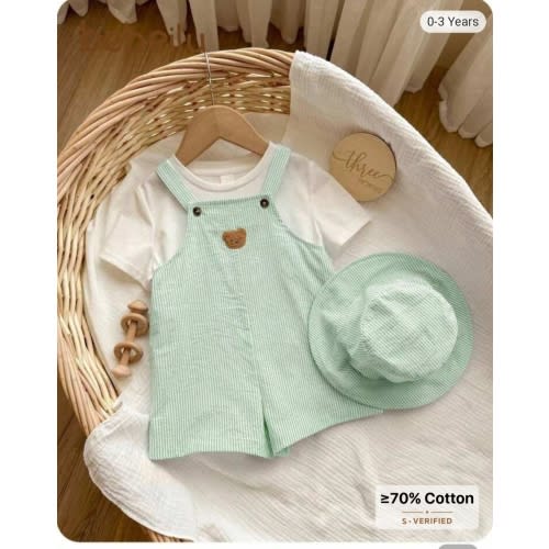2pcs/Set Baby Boy/Girl Summer Striped Bib Overalls & Bucket Hat Set, Casual Outfit For Home, Outing, Beach | SHEIN USA