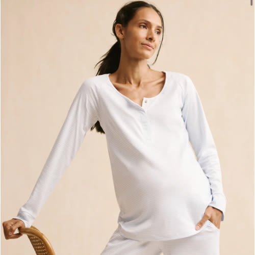 LAKE | Women | Pima Cotton Pajamas | French Blue Maternity Wide Leg Pajama Set