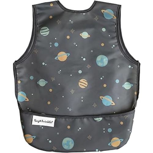 Tiny Twinkle Mess Proof Baby Bib for Boys | Waterproof Toddler Bib for Eating | Baby Apron for Feeding, Machine Washable | Perfect Shower Gift (Space, 6–24M)