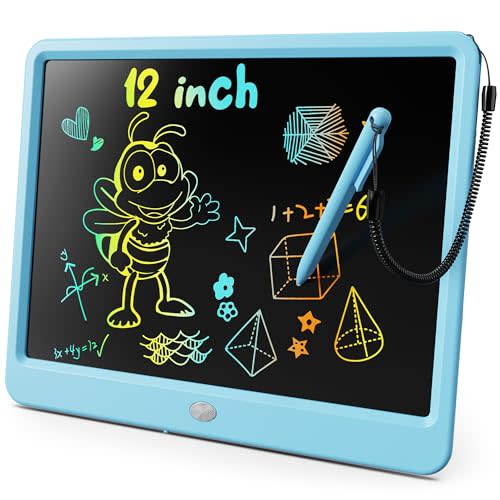 KOKODI LCD Writing Tablet, 12 Inch Colorful Toddler Doodle Board Drawing Tablet, Erasable Reusable Electronic Drawing Pads, Educational and Learning Toy for 3-6 Years Old Boy and Girls(Blue)