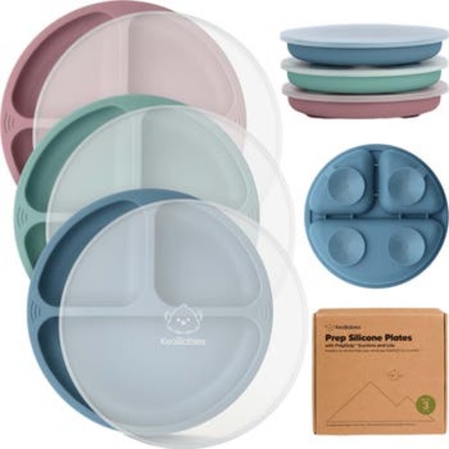 3-Pack Prep Silicone Suction Plates with Lids