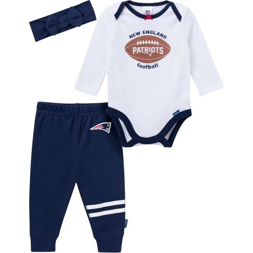 Gerber NFL Team Baby Girls' 3-Piece Onesie Bodysuit, Pants & Headband Set, Patriots, 0-3 Months