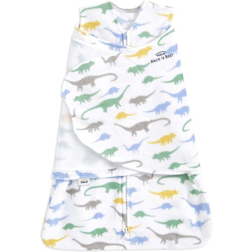 HALO Micro-Fleece Sleepsack Swaddle, 3-Way Adjustable Wearable Blanket, TOG 3.0, Dinos, Newborn, 0-3 Months