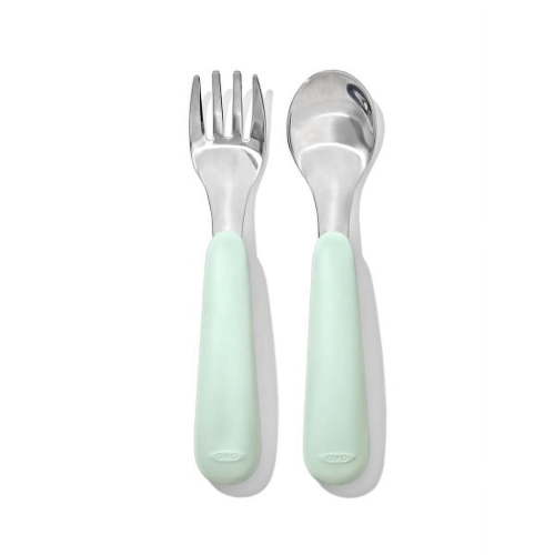 OXO Tot Toddler Stainless Steel Fork and Spoon 2 Piece Set for 12+ Months, Opal