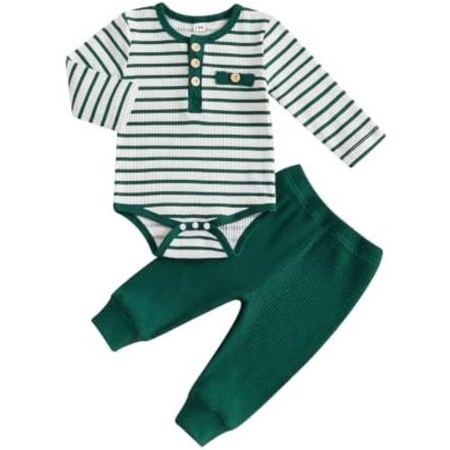 MA&BABY Newborn Baby Boy Clothes Ribbed Knitted Striped Romper Pants Set