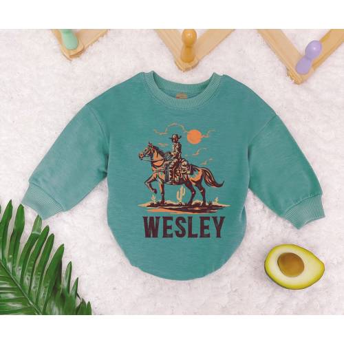 Personalized Cowboy Romper With Name, Western Cowboy With Horse Romper Sweatshirt, Custom Baby Name, Newborn Outfit