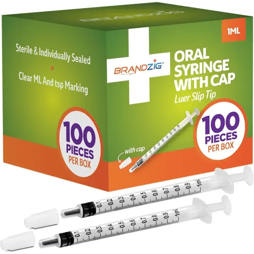 1ml Syringe with Cap (100 Pack) | Oral Dispenser Without Needle, Luer Slip Tip, | Sterile Individually Wrapped Medicine Dropper for Infants, Pets and Colostrum Collector