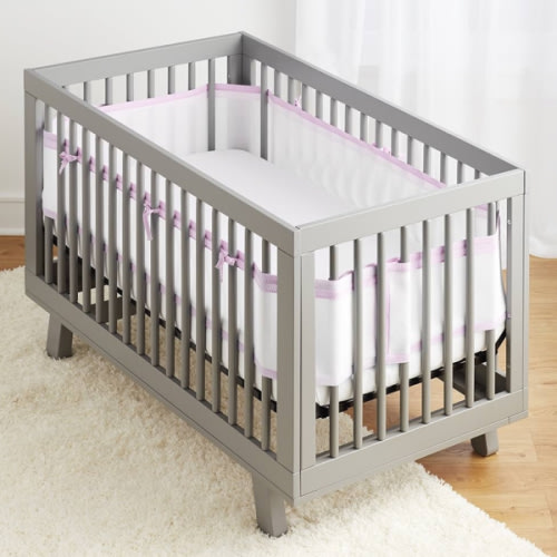 BreathableBaby Breathable Mesh Liner for Full-Size Cribs, Classic 3mm Mesh, Rose Seersucker (Size 4FS Covers 3 or 4 Sides)