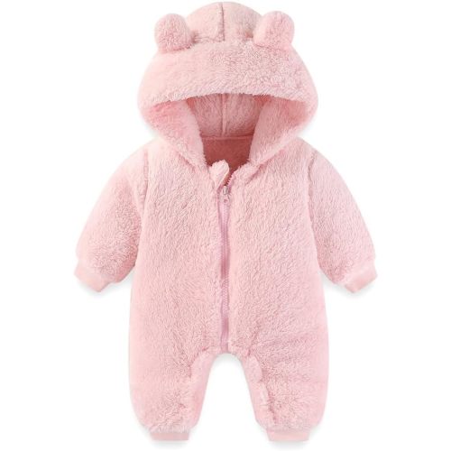 AiWMGL Baby Bear Hooded Fleece Romper Snowsuit