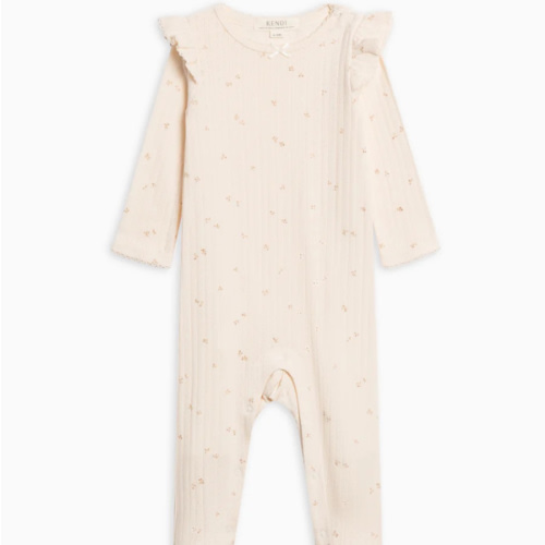 Addy Brushed Back Pointelle Flutter Sleeve Footed Romper