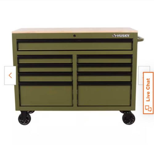 46 in. W x 18.1 in. D 9-Drawer Army Green Mobile Workbench Cabinet with Solid Wood Top