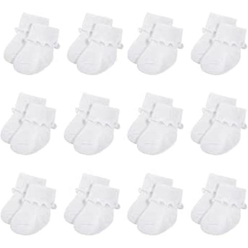 Toulite 12 Pairs Preemie Newborn Baby Ankle Socks Ruffle Turn Cuff Cotton Non-slip Warm Socks for Girls and Boys Infant