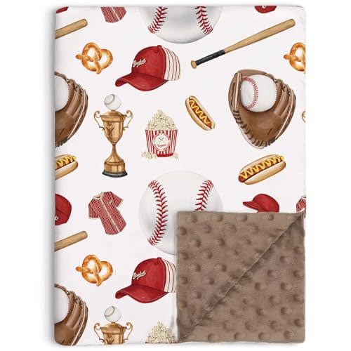 Baseball Baby Blanket for Boys, Sports Toddler Soft Minky Blanket with Double Layer Dotted Backing, Baseball Sports Nursery Newborn Baby Crib Receiving Blanket, 30"x40"