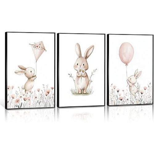 BZTPIO Pink Bunny Nursery Wall Art Prints, 12x16 Inch