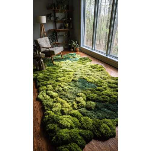 Moss grass Tufted Rug: 3D Pebble bubble Design, Nature-Inspired Floor Decor