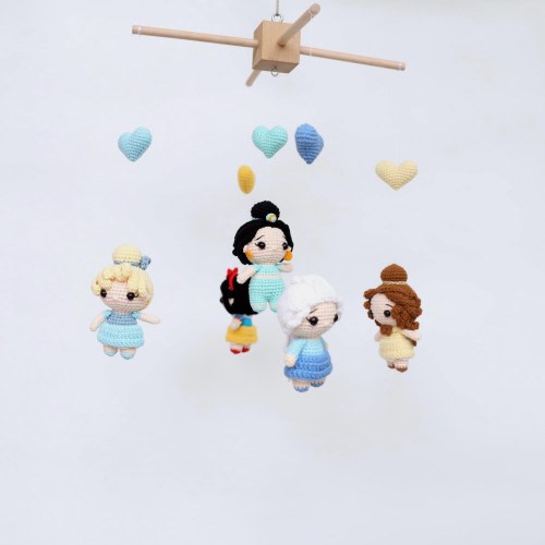 Crochet Princess Doll Mobile: Handmade Nursery Decor. baby shower decor,personalized gift