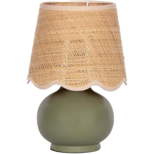 Benton Ceramic Table Lamp with Fabric Shade – 13" Bedside Accent Lamp for Bedroom, Living Room & Nightstand (Green)