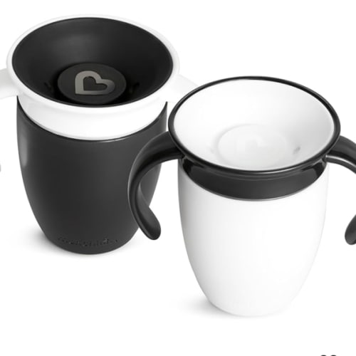 Munchkin Sippy Cup for 6 Month Old and Up, Spill Proof Miracle 360 Toddler Cups with Transition Handles, 7 Ounce, 2 Pack, Black/White