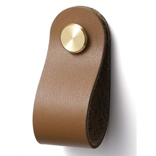 Brown Leather Drawer Pulls 12 Pack Leather Handles Cabinet knobs for Kitchen Cabinet Drawers Bathroom Dressers