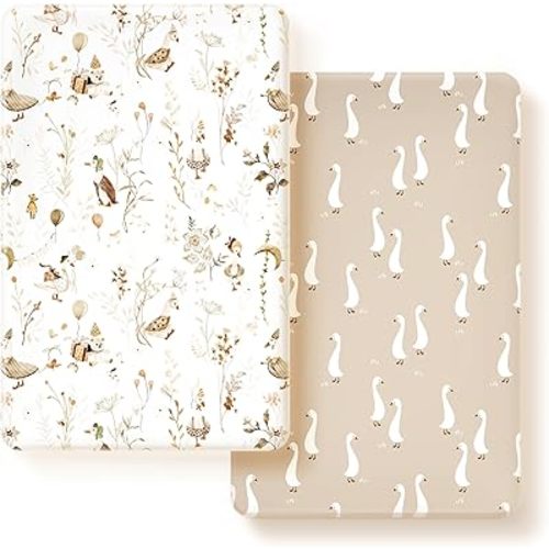 Stretchy Ultra Soft Jersey Knit Fitted Pack n Play Sheets 2 Pack, Portable/Mini Crib Sheets for Boys and Girls, Universal Fit for Pack N Plays Safe and Snug, Happy Farty