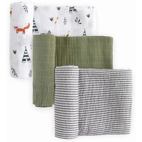 Little Unicorn Muslin Swaddle Blanket 3 Pack Forest Friends 2
