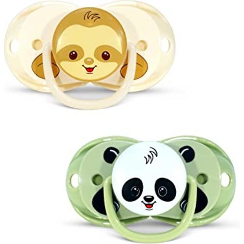 RaZbaby Keep-It-Kleen Baby Pacifier 2-Pack Closes When Dropped - BPA-Free Silicone Orthodontic Nipple, Ideal for Travel, Nipple Stays Clean, 0-36 Months - Panda/Sloth Design