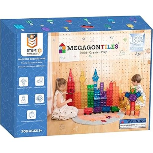 Premium Magnetic Tiles, MEGA Magnet Tiles Set, STEM AUTHENTICATED, Magnetic Blocks, Magnetic Toys, Magnetic Building Blocks, Toddler Boys Girls 3-10 Year Old