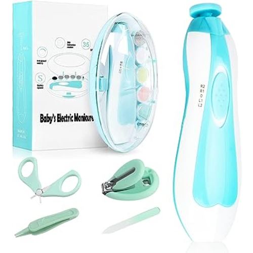 Baby Electric Nail File, 8 in 1 Safe Baby Nail Trimmer, Baby Nail Clippers with 6 Grinding Heads and Light, Baby Nail Care Kit for All Ages