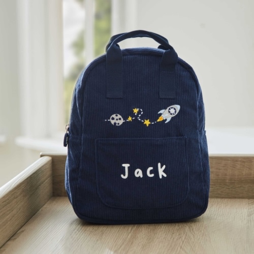 Personalized Rocket Mini Navy Cord Backpack