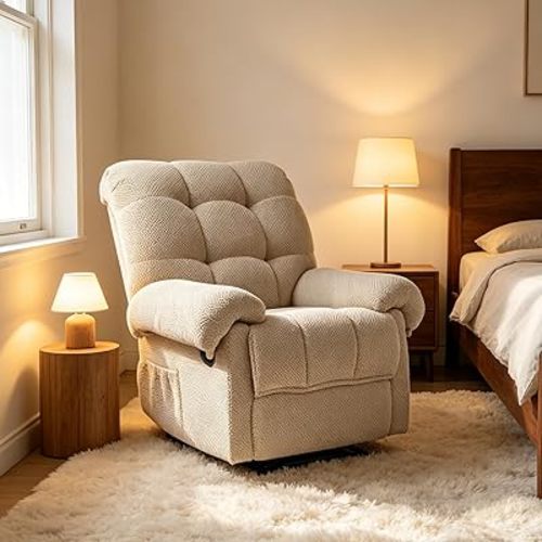 Chifee & Vingol Recliner Chair with Side Pocket, 36.2" Living Room Chairs for Adults Chenille Reclining Chair for Bedroom,Camel