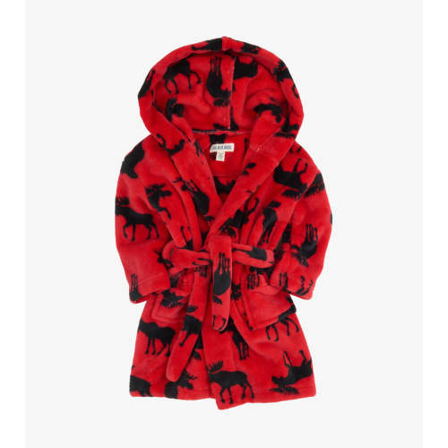 Moose on Red Kids Fleece Robe