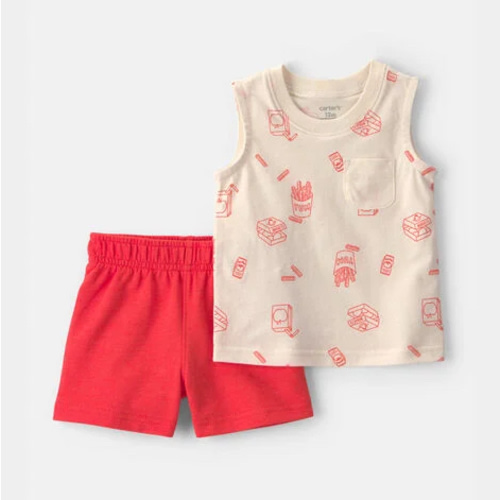 Baby Boy 2-Piece Snack Time Top & Short Set - Cream/Red | Carter's