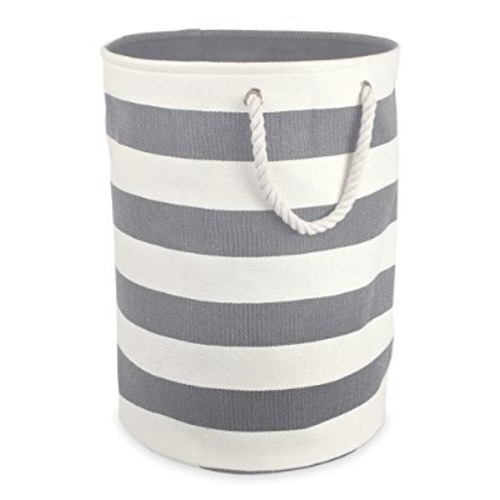 DII Collapsible Laundry Hamper or Basket For Bedroom, Nursery, Dorm, or Closet (Large Round) - Gray Rugby Stripe