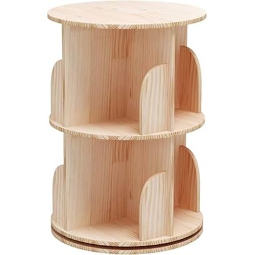 Rotating Bookshelf, 360 Display 2 Tier Floor Standing Bookcase Storage Rack for Kids&Adult, Wood Narrow Book Shelf Organizer for Bedroom, Living Room, Study Room