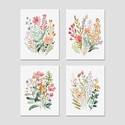 SIGNWIN Adhesive Canvas Poster Colorful Wildflower Forest Bouquet Nature Wilderness Digital Art Modern Art Decorative Elements Multicolor Botanical Floral for Living Room, Bedroom, Office - 8"x10"x 4