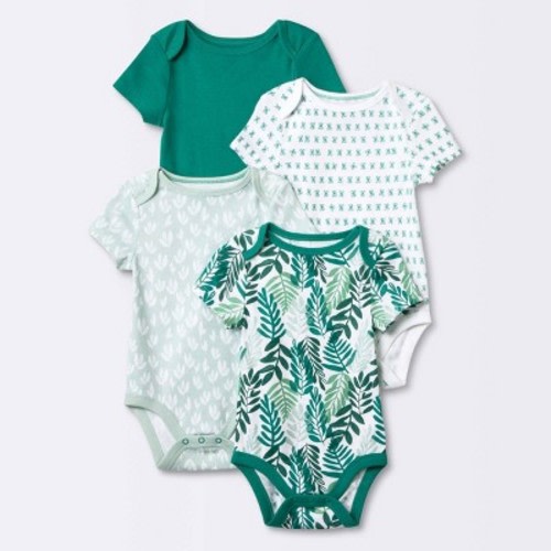 Baby 4pk Foliage Short Sleeve Bodysuit - Cloud Island™ Olive Green  0-3M