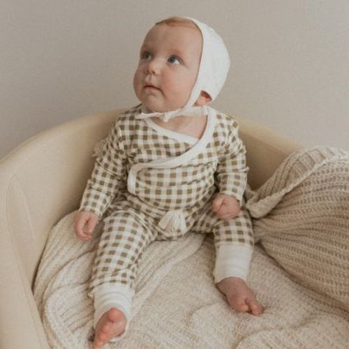 Makemake Organics Organic Baby Onesie & Pants Set - Olive Gingham