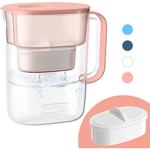 Waterdrop Water Filter Pitcher with 1 Filter, 200-Gallon Long-Life, 10-Cup Large Water Filter Pitcher, Improved Coffee & Tea Taste, NSF Certified, 5X Times Lifetime, Reduces PFOA/PFOS, Chlorine, Pink