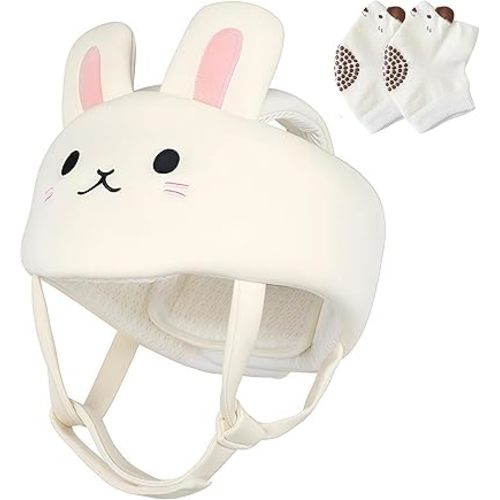Baby Helmet for Crawling Walking – Soft and Lightweight Baby Head Protector with Adjustable Straps, 360° Protection for Toddlers, Cute Bunny Ears Design, Perfect Baby Fall Back Head Protector