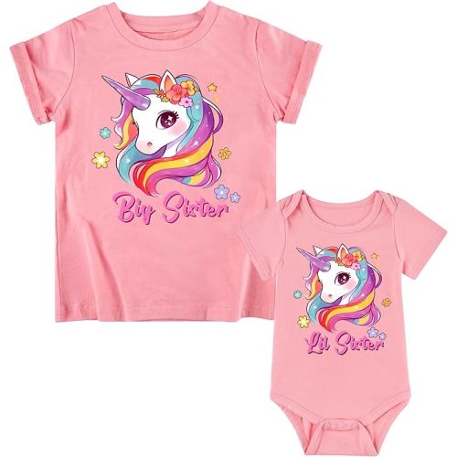 Funnycokid Big Sister Little Sister Matching Outfits Toddler Girl Shirt Newborn Clothes
