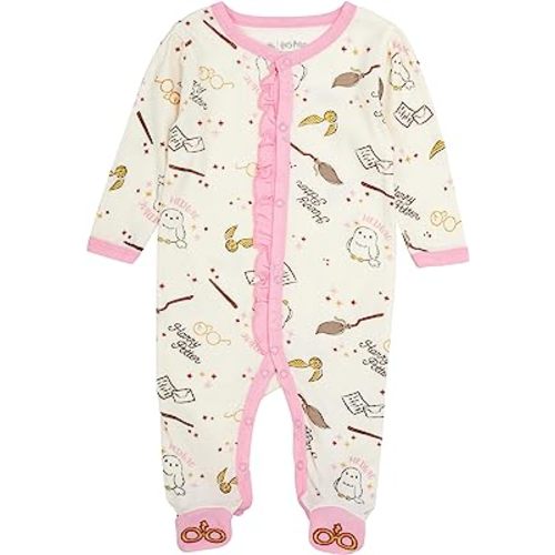 Harry Potter Baby Girls Long-Sleeve Plush Polar Fleece Bodysuit Pajamas - Baby Girl Clothes Prints