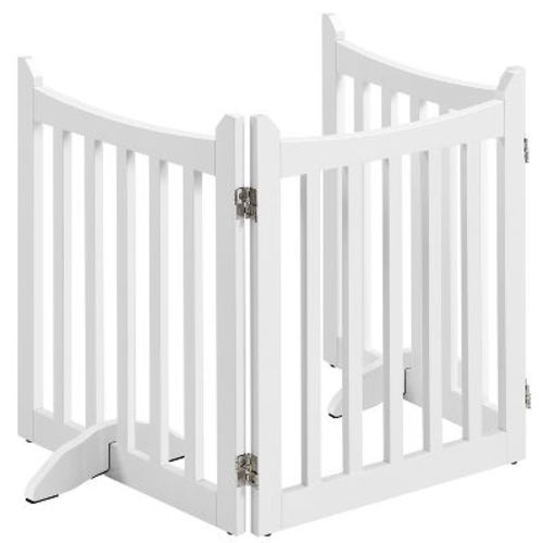 Yaheetech 24inch Tall Freestanding Wooden Pet Gate with Door, White