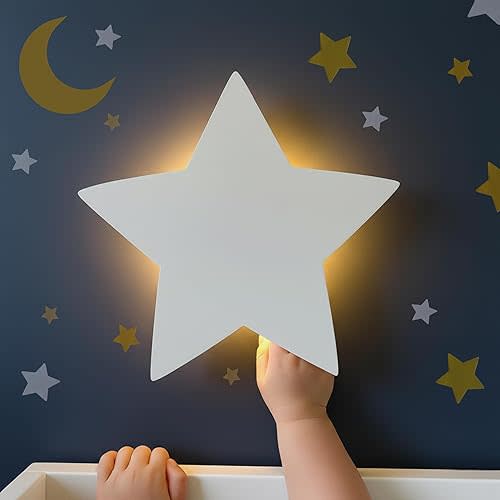 Nursery Night Light – Dimmable Star Wall Light for Newborns & Toddlers Nursery Decor – Rechargeable LED Light with Touch Control for Kids' Safety (Moon & Stars Decals Included)