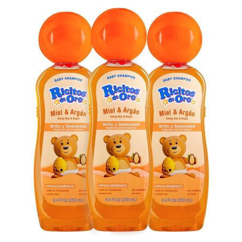 Ricitos de Oro Honey Bee Shampoo Baby Cleansing Shampoo Rattle Cap ParabenFree Product for Baby’s Delicate Hair Hypoallergenic 3-Pack of 8.4 FL Oz Each, 3 Bottles