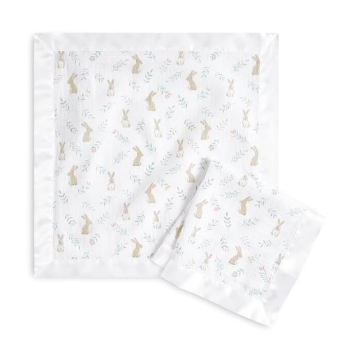 aden + anais Essentials Issie Security Blankets, Super Soft 100% Cotton Muslin, 2 Pack, Blushing Bunnies
